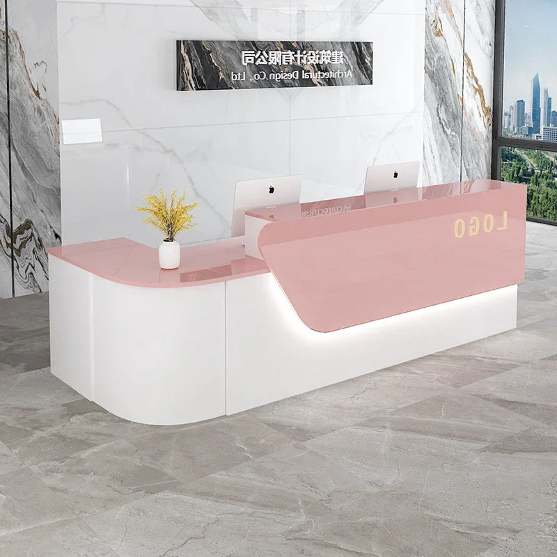 comptoir accueil moderne blanc tiroirs rangement mobilier commercial luxe minimaliste