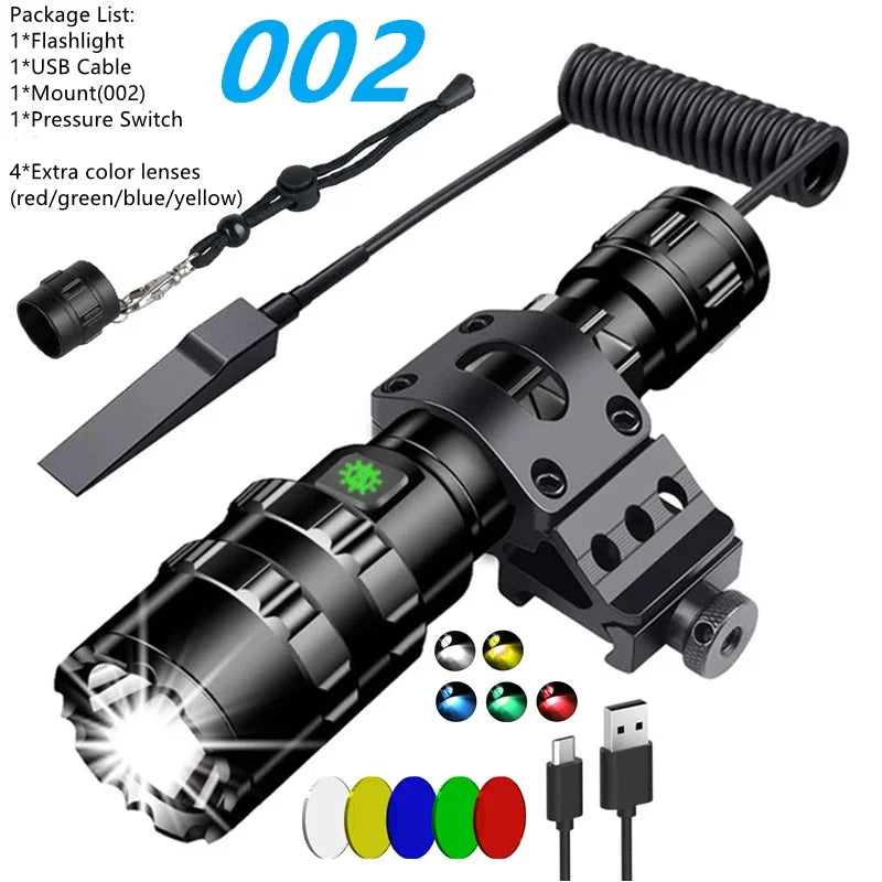 torche rechargeable led intense résistante choc auto défense camping chasse lumière noire moderne