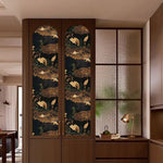 papier peint vinyle autocollant opaque noir beige dore oriental arbres nuages autocollant impermieux