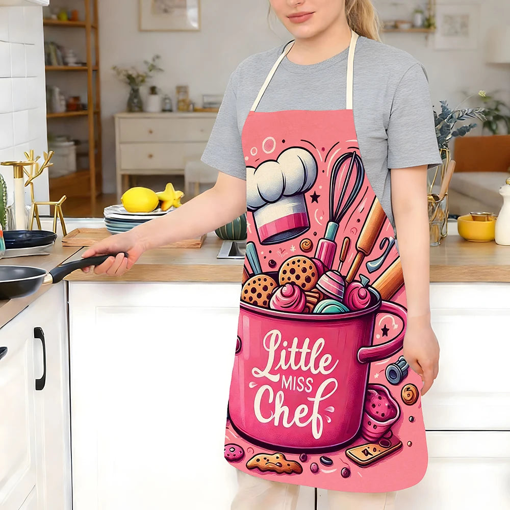 tablier cuisine rose illustration biscuits dessin animé cuillères chef élastiques durable protection lin
