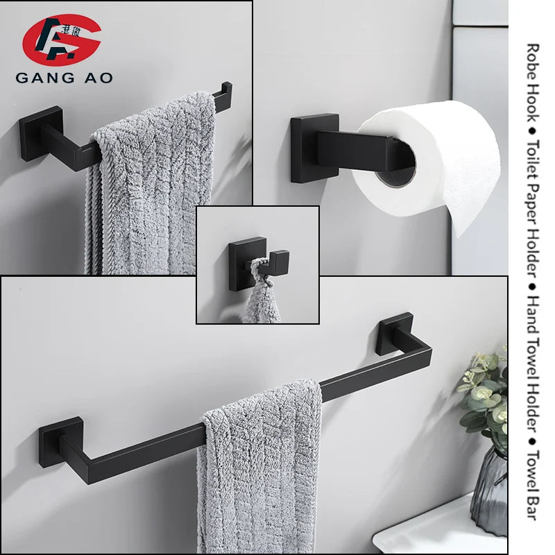 ensemble quincaillerie salle bain acier inoxydable noir mat porte serviettes barre porte papier toilettessetminimaliste