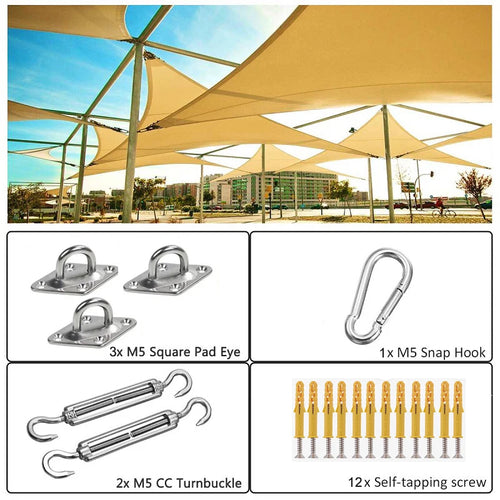 voile d'ombrage triangle beige tente soleil jardin extérieur guirlande lumineuse led usb