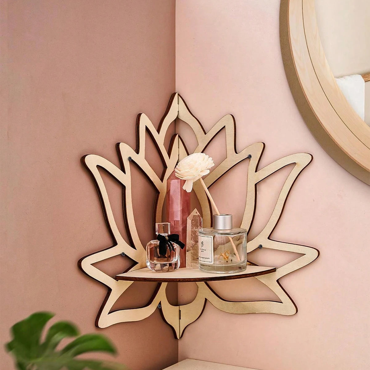 étagère murale bois moderne lotus 29.3cm 17.2cm rangement adhésif bougie parfum