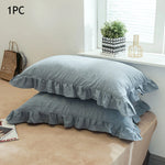 taies d'oreiller coton volants doux lit gris bleu vert rustique