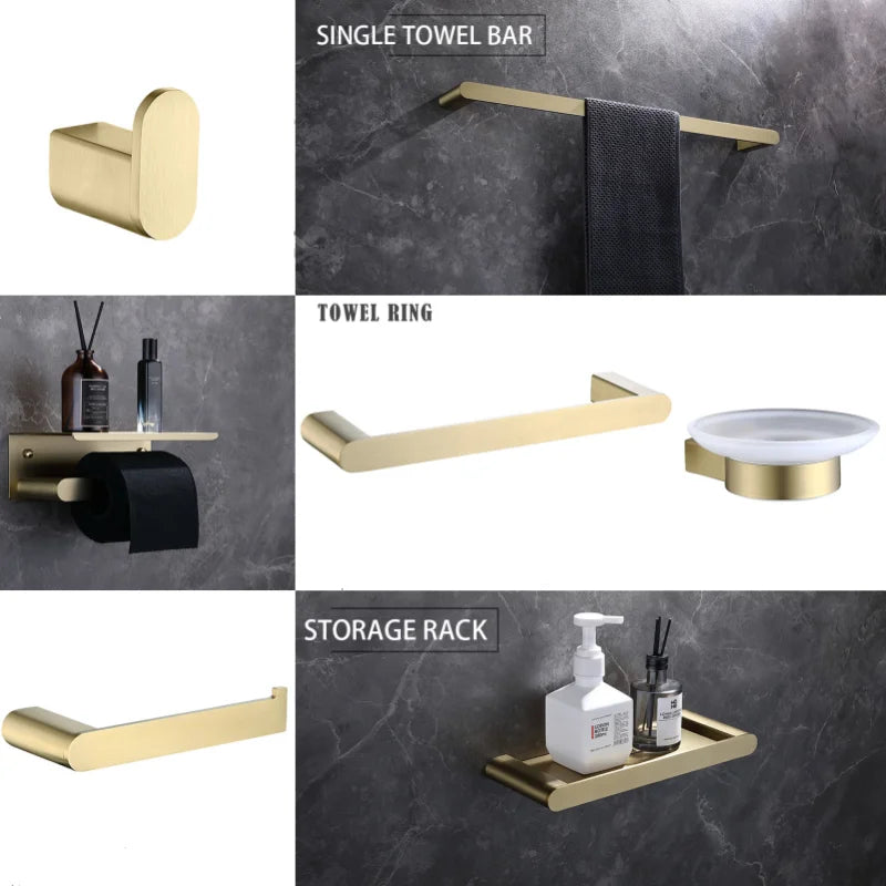 ensemble accessoires salle bain mural porte serviette papier toilette brosse wc or noir