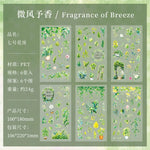 Stickers feuilles fleurs papillons motifs floraux illustration art floral adhésif vert jaune rose bleu