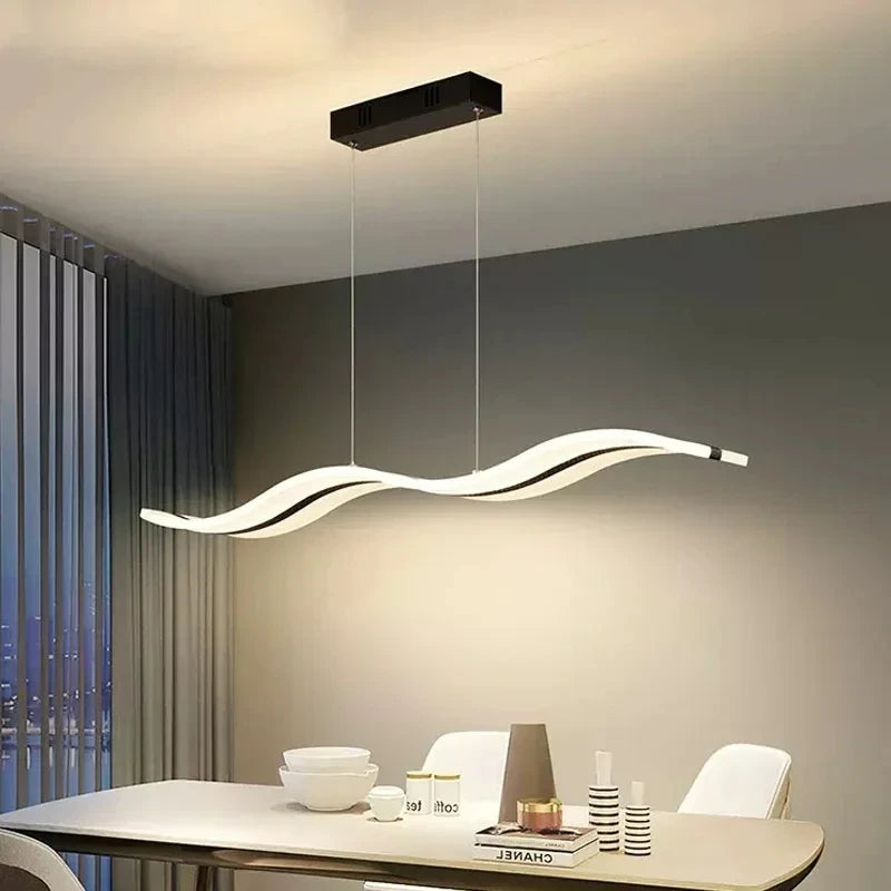 suspension lumineuse moderne led blanc noir ondulé chrome semi encastré télécommande tricolore