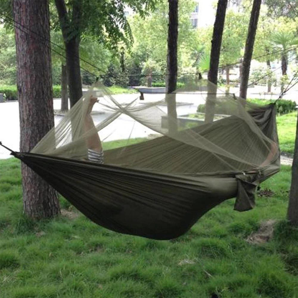 hamac camping extérieur portable deux personnes vert olive camouflage simple moustiquaire polyester robuste
