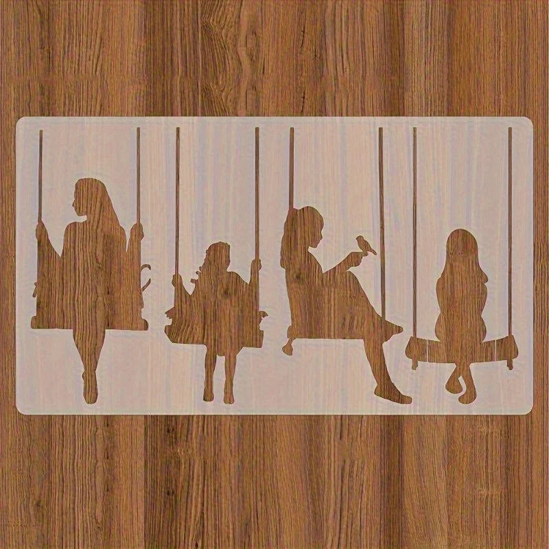 silhouettes personnes balançoires blanc brun minimaliste cadre transparent adhésif décoration mur diy maison