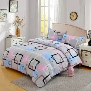 ensemble literie moderne noir blanc motif géométrique housse couette oreillers polyester