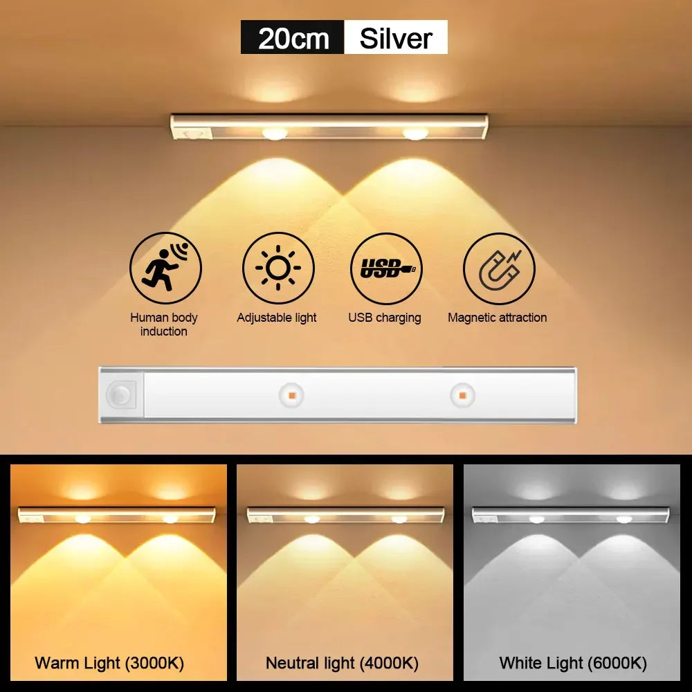 lampe led rechargeable détecteur mouvement adhésif 20cm 30cm 40cm 50cm blanc neutre moderne