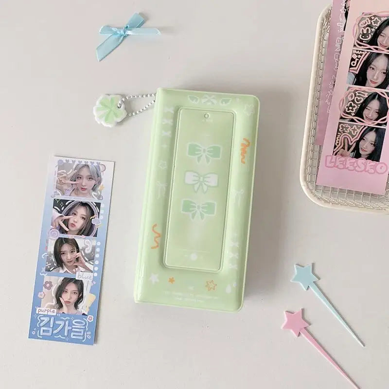 porte cartes kawaii floral rose vert bleu violet blanc cartes autocollants(chainette)