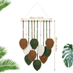 tapisserie murale coton feuilles stylisées vert blanc beige bohème moderne fixations decoration mur hanging