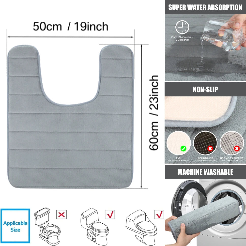 tapis toilette moderne gris clair pelucheux super absorbant antidérapant tissu microfibre chenille memory foam