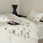 ensemble literie brodé fleurs blanc moderne 100 polyester pièces taies oreiller couvre lit housse