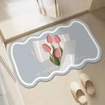 tapis sol moderne minimaliste fleurs tulipes marguerites peace harmony beige rose clair vert gris