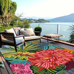 tapis fleurs exotiques moderne multicolore extérieur intérieur facile nettoyer résistant saleté anti dérapant salon