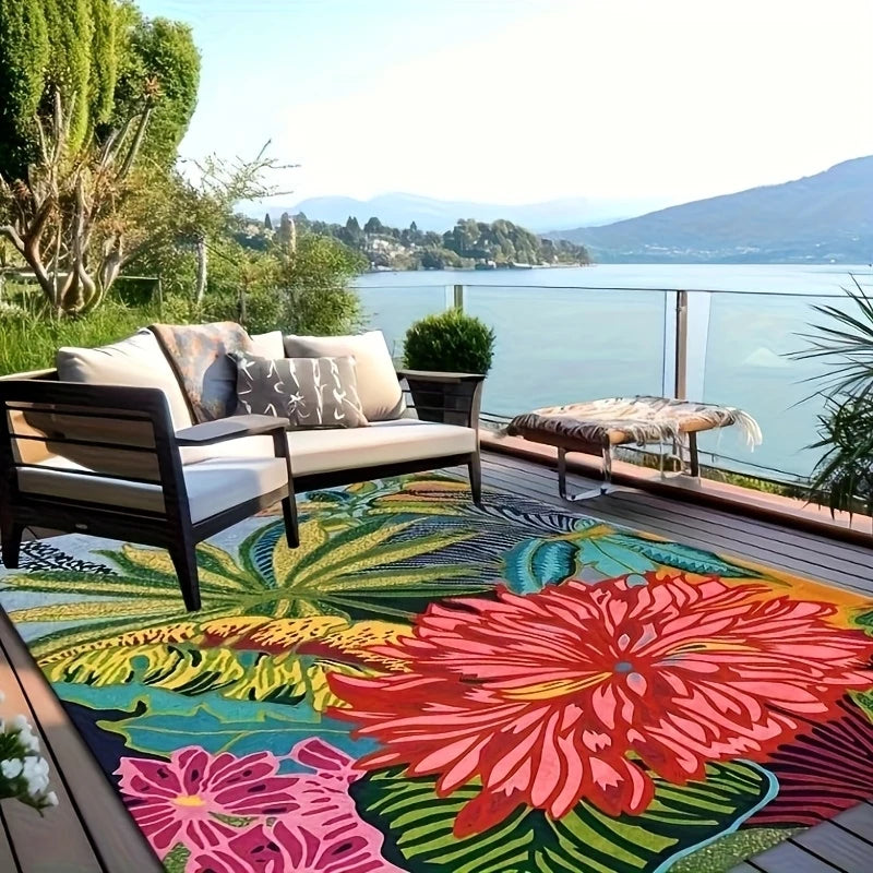 tapis fleurs exotiques moderne multicolore extérieur intérieur facile nettoyer résistant saleté anti dérapant salon