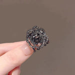 bague vintage élégante fleurs strass noir argenté femme quatre saisons decoration