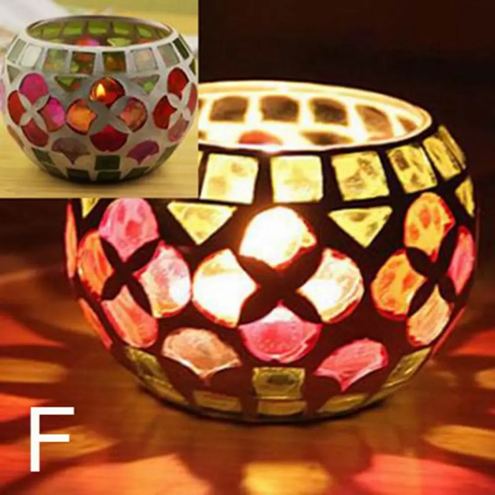 bougeoir mosaïque verre artisanal vert orange rouge blanc décoration maison table