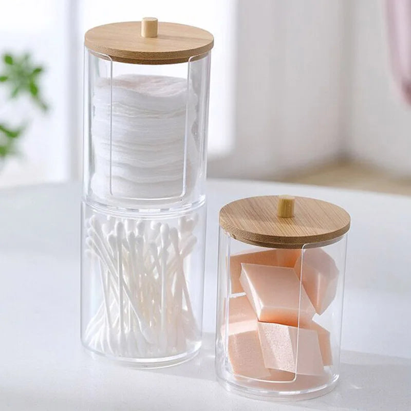 boîtes rangement cosmétiques réutilisables transparentes couvercle sphérique moderne minimaliste coton tige disques coton tampons