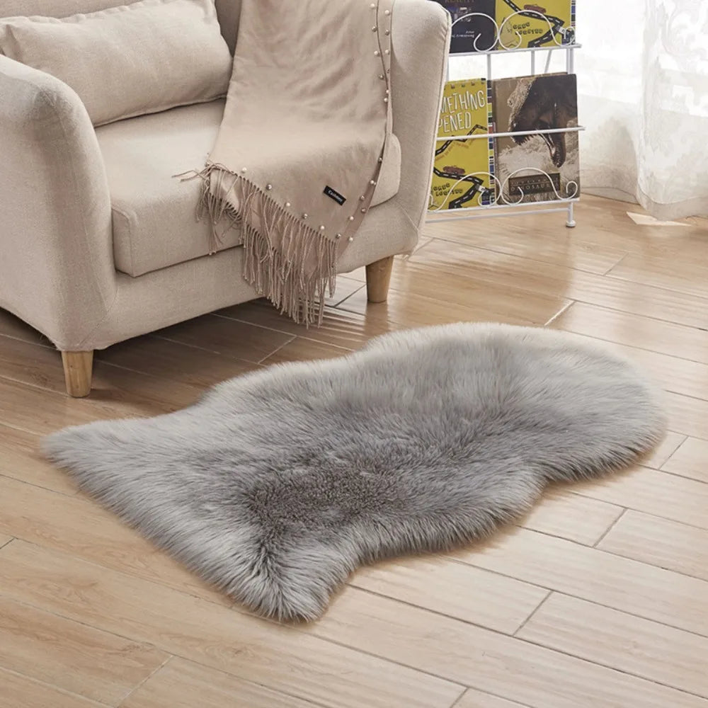 tapis blanc fourrure synthétique moderne polyester lavable vinyle sans BPA chambre maison