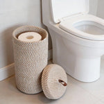 panier rangement corbeille tissé moderne rustique blanc beige poignée cuir respectueux environnement