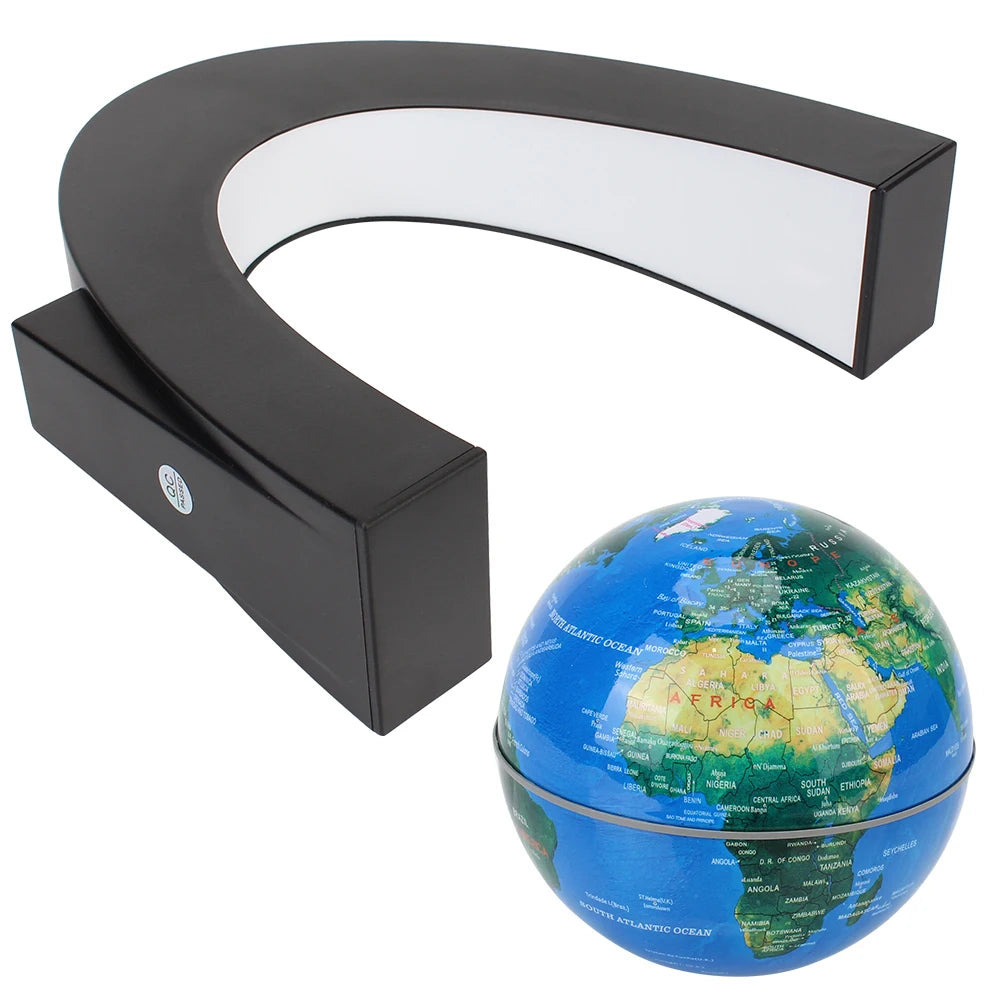 globe lévitation magnétique base lumineuse carte monde décoration moderne bleu vert
