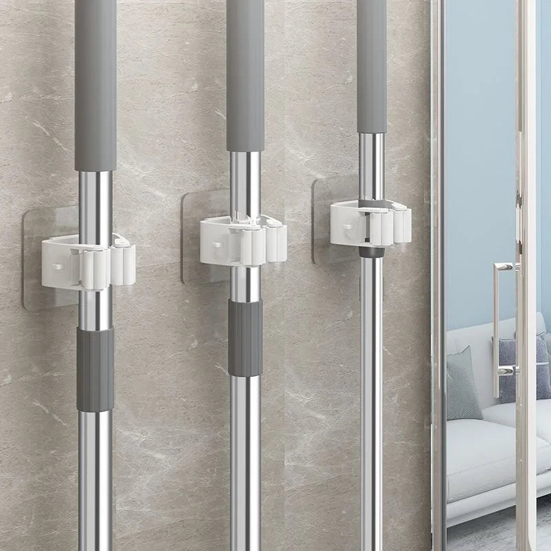 porte balai mural adhésif blanc gris support nettoyage multiple PVC respectueux environnement fixe mur