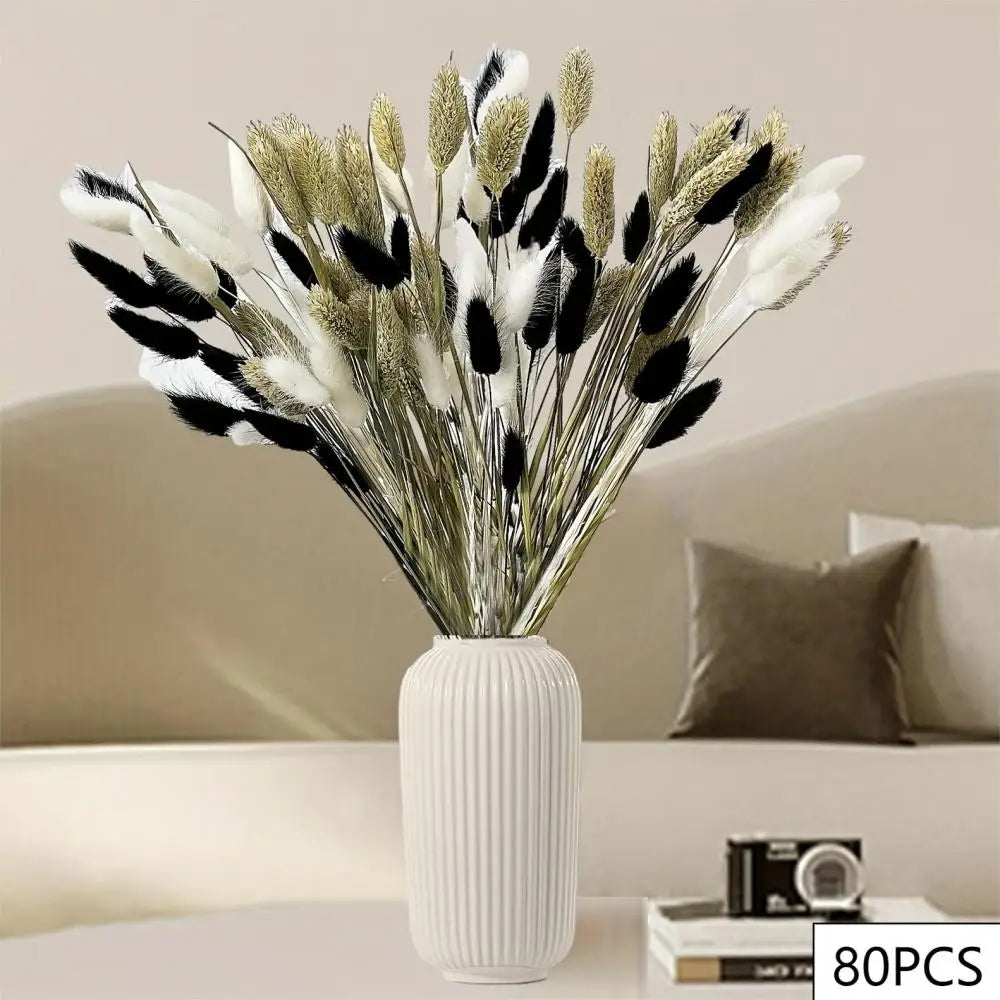 bouquet pampas séchés noir blanc décoration maison halloween anniversaire boho festive