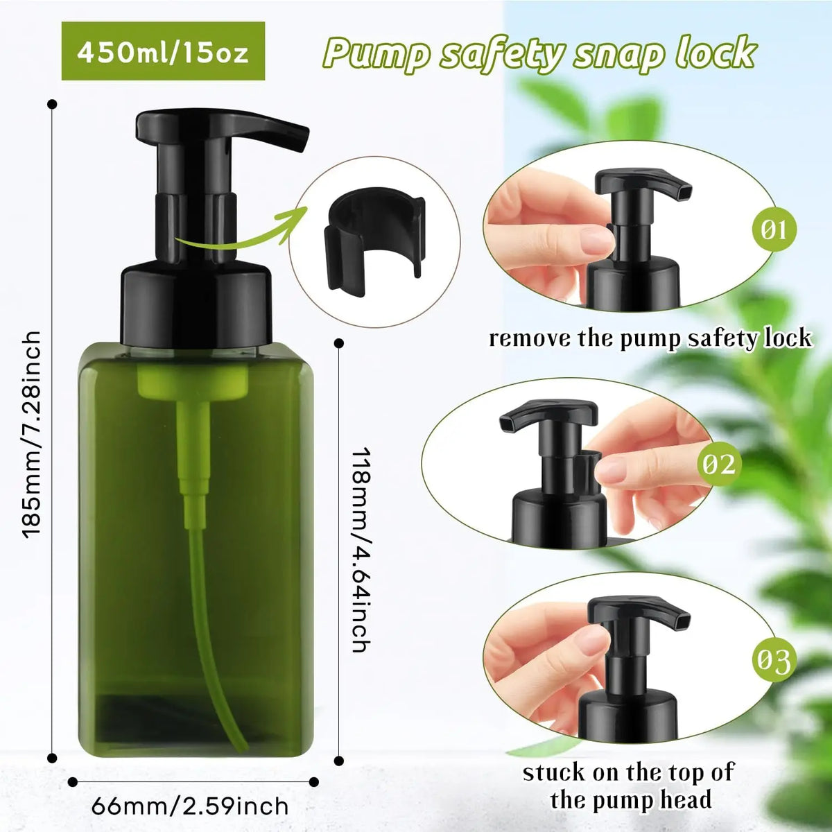 flacon savon liquide 450ml vert foncé contemporain pompe rechargeable bouteille salle bain mousse blanche
