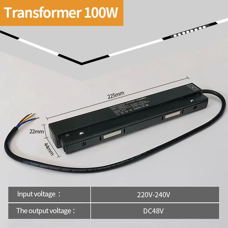 rail led magnétique noir mètres connecteurs d'angle clips fixation moderne