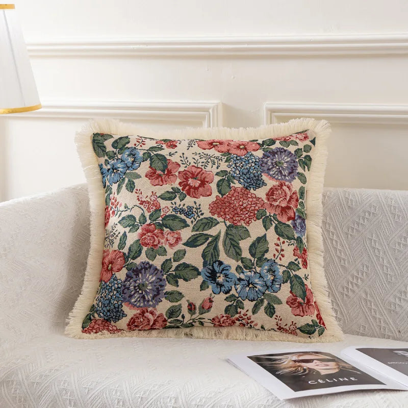 taies d'oreiller jacquard vintage motif floral multicolore coton polyester adhésif lit maison