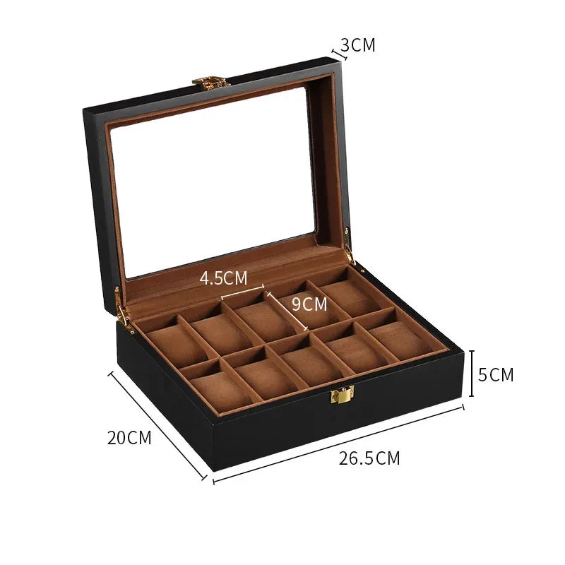boîtes montres marron foncé compartiments classiques poignées dorées écologiques rangement voyage