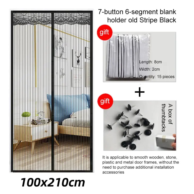 rideau moustiquaire magnétique noir maille fine moderne clips fixation 100cm 210cm