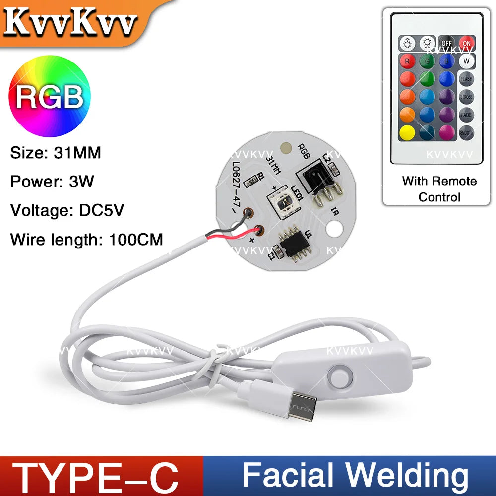 module lumineux led blanc circulaire facial welding câble usb type tactile 3w 5v