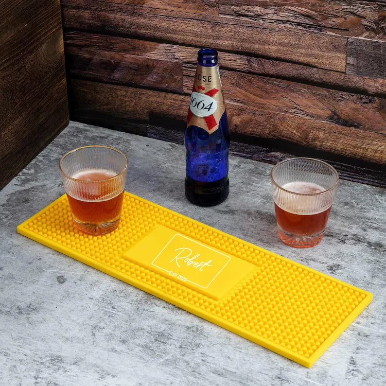 tapis bar personnalisable résine texturée noir moderne sous verre maison barman cadeau adulte