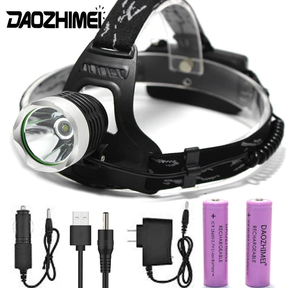lampe frontale led super lumineuse modes étanche phares t6 camping pêche randonnée chargeur usb