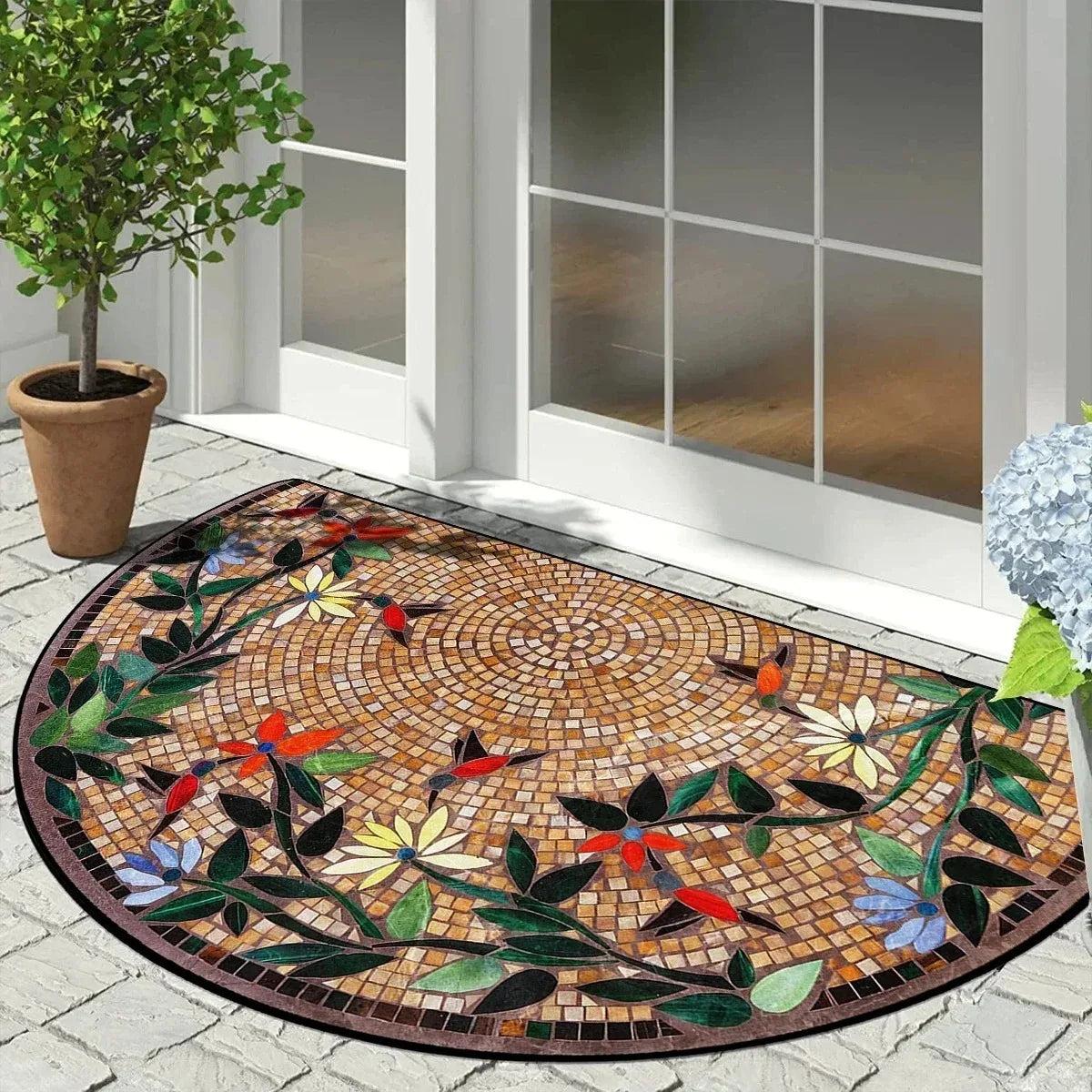 tapis d'entrée moderne vert feuilles antidérapant polyester extérieur salon 40cm 60cm