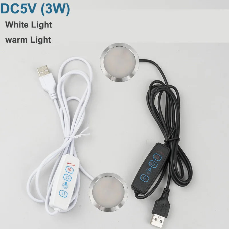 Spot lumineux LED moderne câble USB blanc noir ajustable luminosité 45mm 8mm