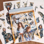 autocollants fantaisie personnages oiseaux floraux transparent adhésif bleu gris blanc noir scrapbooking décoration verre