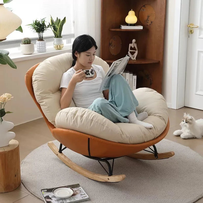 fauteuil bascule moderne beige orange velours métal inclinable living room bedroom