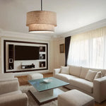 Suspension lumineuse moderne toile lin beige noir rose passe cable 40cm 50cm 60cm