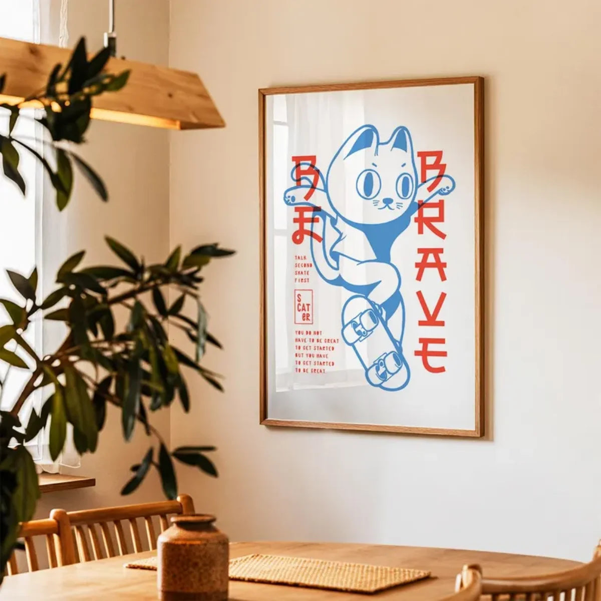 affiche animée chat moderne bleu blanc rouge sans cadre toile imprimée décoration mur chambre