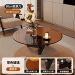 table basse moderne transparente bois marron clair plateau 70cm hauteur 31cm minimalistes