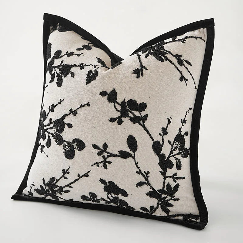 coussin carré motif floral noir classique décoration maison polyester adhésif 45x45cm moderne nordique