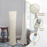 lampe sol moderne blanc rayures horizontales abat jour papier riz télécommande port usb led