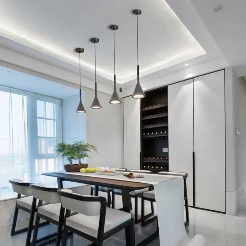 lustre led couleur rose blanc noir moderne minimaliste conique inversé opale chambre cuisine