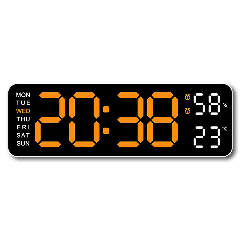 horloge numérique murale LED noir blanc température humidité semaine USB rechargeable moderne
