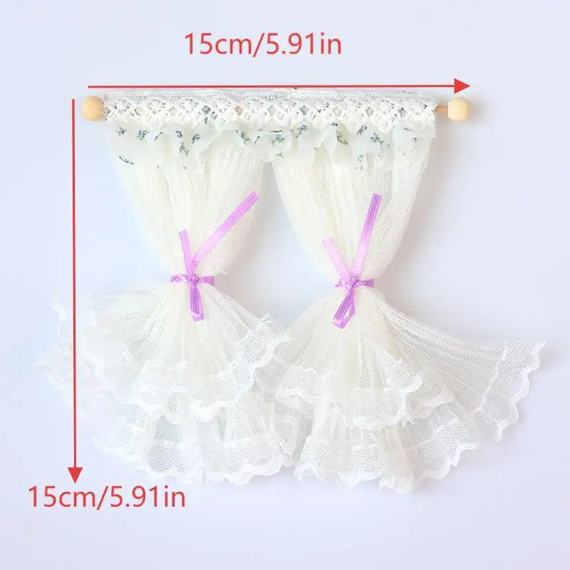 rideaux miniature dentelle maison poupée blanc crème bleu violet tulle romantique champêtre